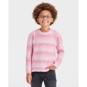Cat & Jack Girls Pink Space-Dye Pullover Pointelle Sweater Size L 10/12 NWT